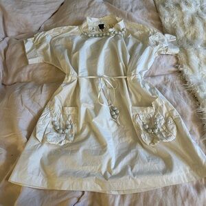 100% cotton vintage white tunic with wood beeding
